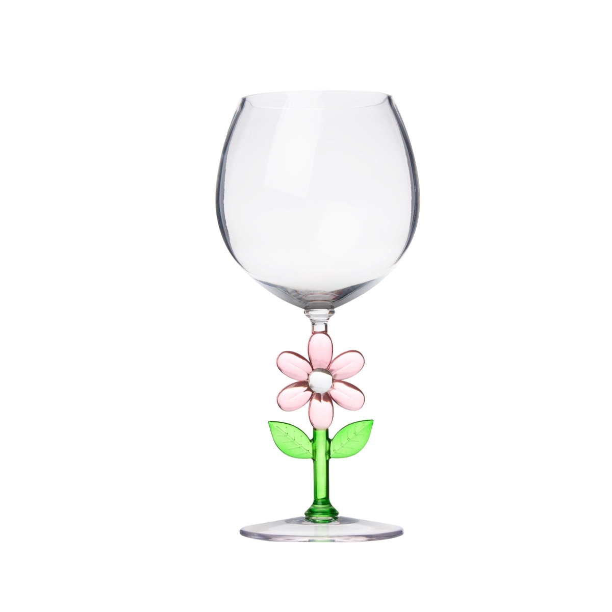 16802 19.2 oz Flower Acrylic Wine Glass, Clear, Blush & Green