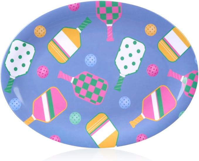 16839 Pickleball Melamine Serving Tray for Snacks & Appetizers, Multi Color - 15 x 12 in.