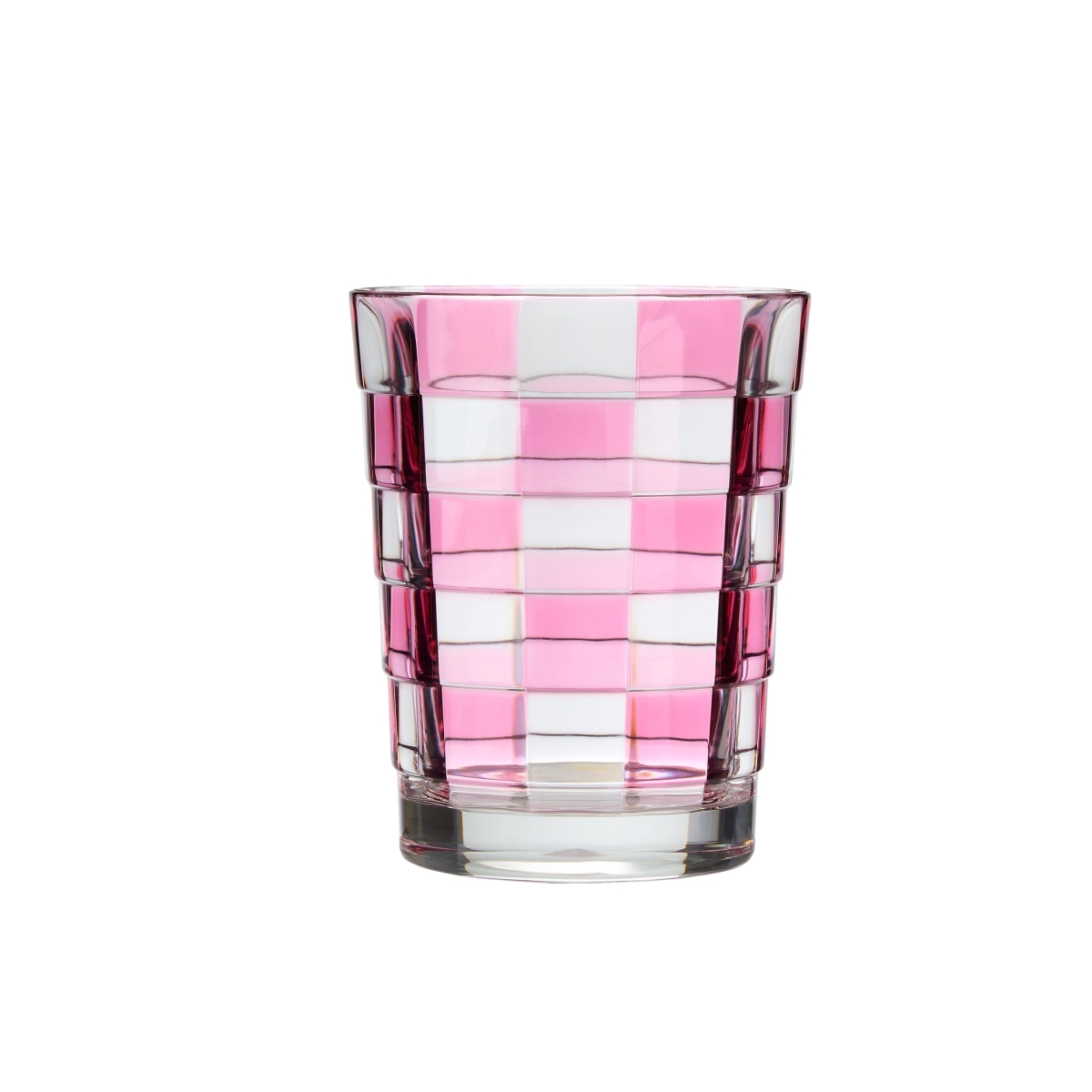 16901 16.5 oz Pink Check Acrylic Double Old Fashioned Glass