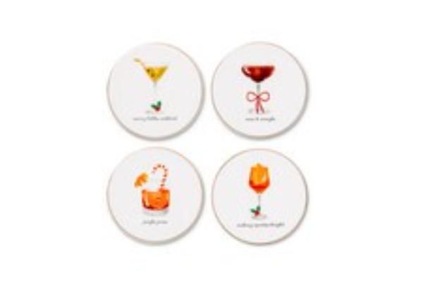 16909 Holiday Cheers Coasters, White - Set of 4