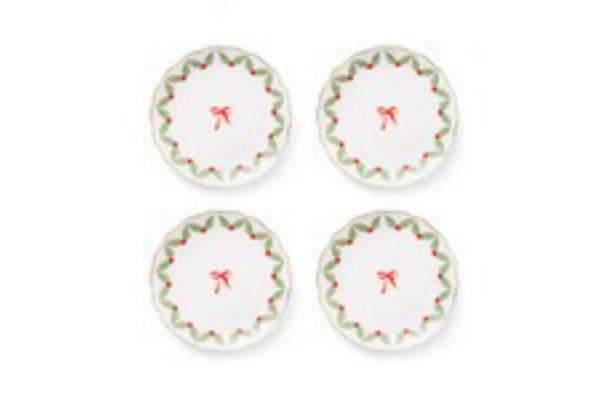 16916 Red Bow Appetizer Plates, White - Set of 4