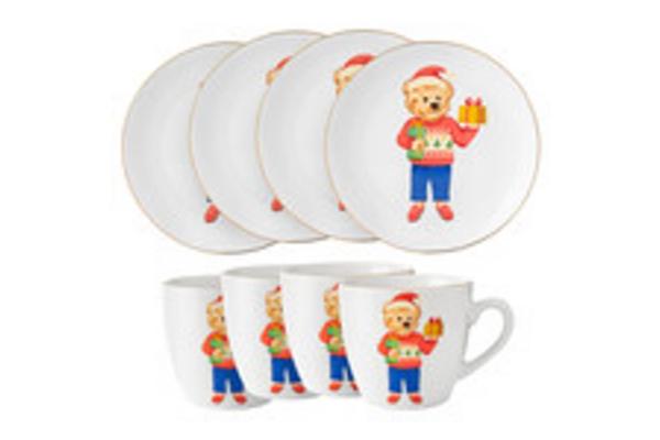 16919 5 in. Bear Appetizer Plate & Mug Set, White - Set of 8