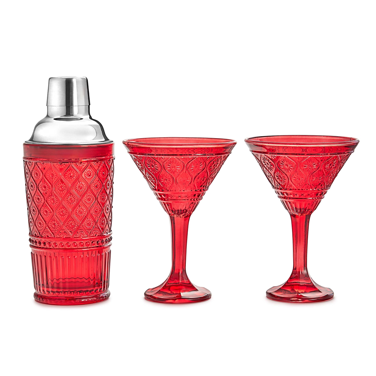 R11-29676 Claro Red Cocktail Shaker & Martini Set - Set of 2