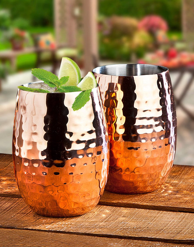 19477 30 oz DW Stemless Wine Glasses, Copper Plated - Set of 2