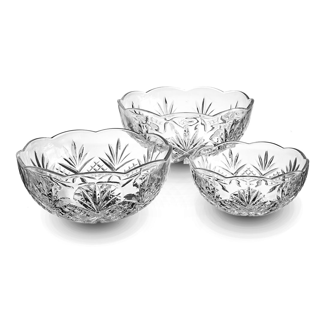 2523 Dublin Crystal Scalloped Serving Bowl Set, Clear - 3 Piece