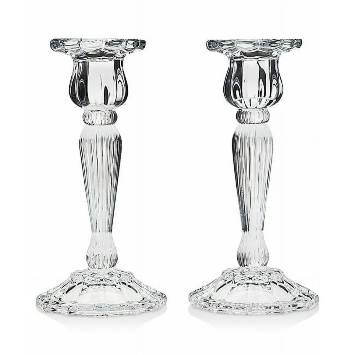 R33-15783 7 in. Triumph Lead Crystal Candlestick, Clear - Set of 2