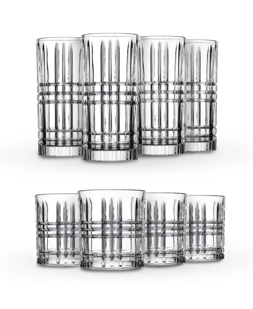 28364 4 Double Old Fashioned Glasses & 4 Highball Glasses Set, Clear - 8 Piece