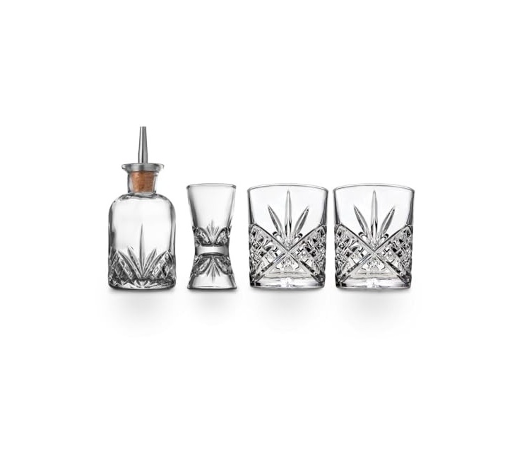 28376 Dublin Whiskey & Rye Crystal Barware Set, Clear - 4 Piece