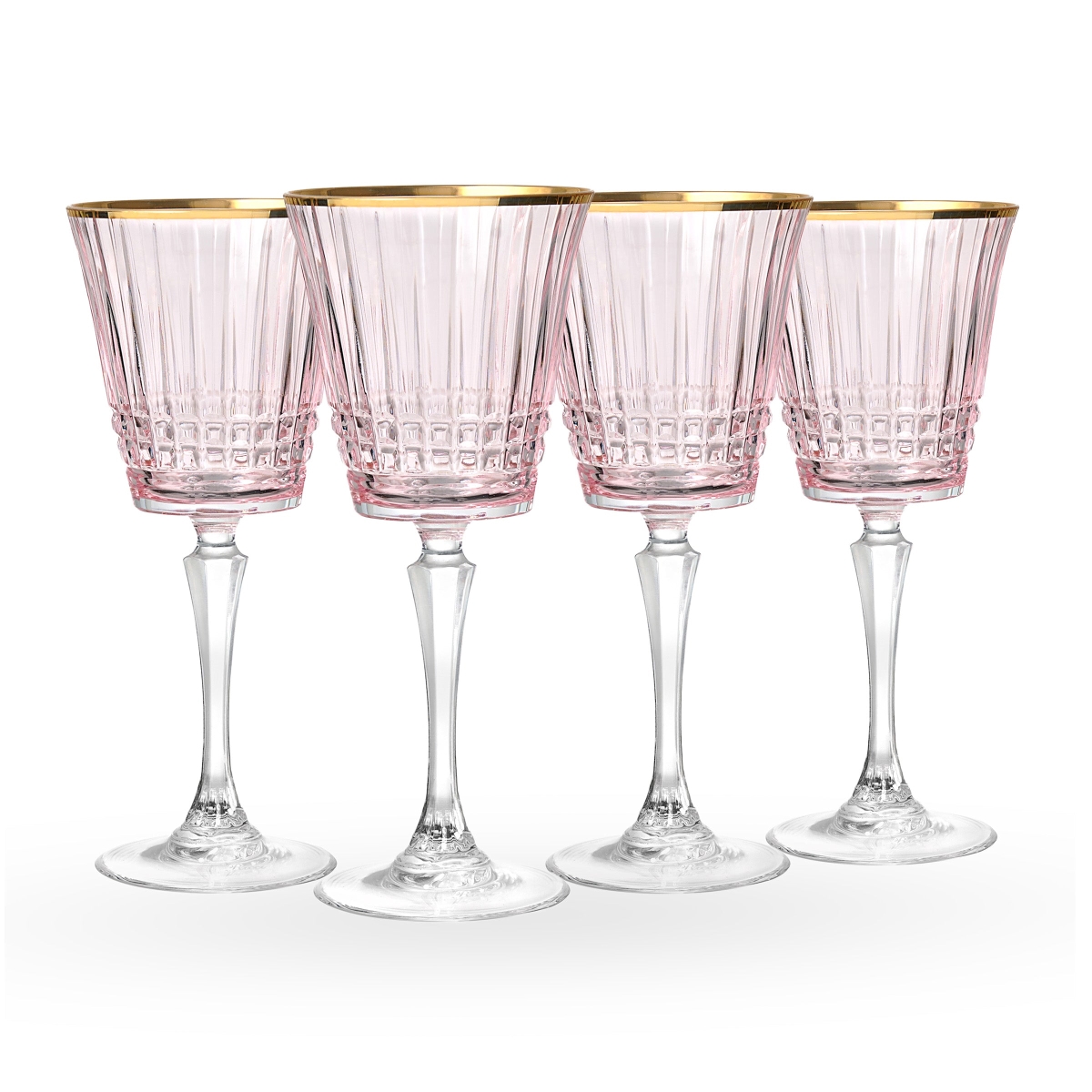29182 8.1 in. Cristine Rim Red Wine Glass, Clear, Pink & Gold - 10 oz - Set of 4