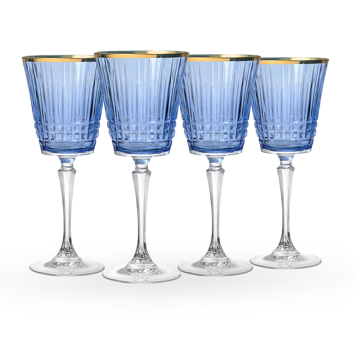 29183 8.1 in. Cristine Rim Red Wine Glass, Clear, Blue & Gold - 10 oz - Set of 4