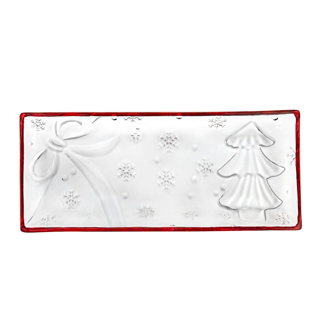 R7-28437 Rectangular Bow Tray with Border, Red & Clear