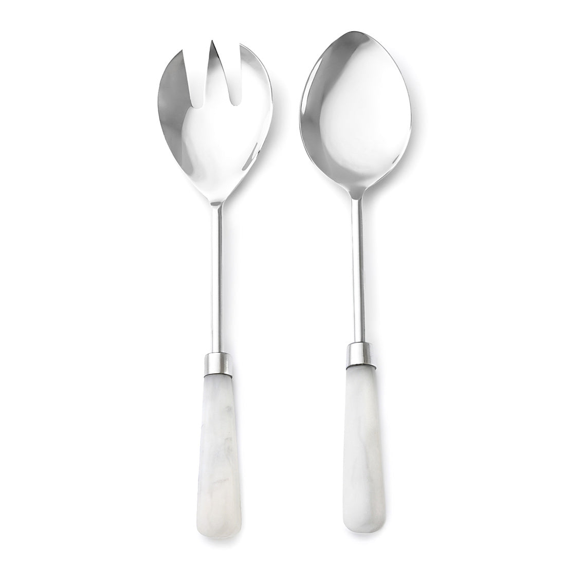 51199 Azure Matte Resin Salad Server Set, White & Stainless - Set of 2