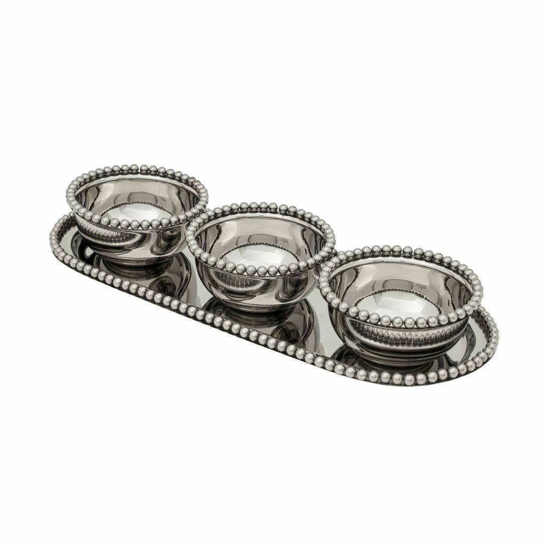 51318 Perles Bowls with Tray, Silver - Set of 3