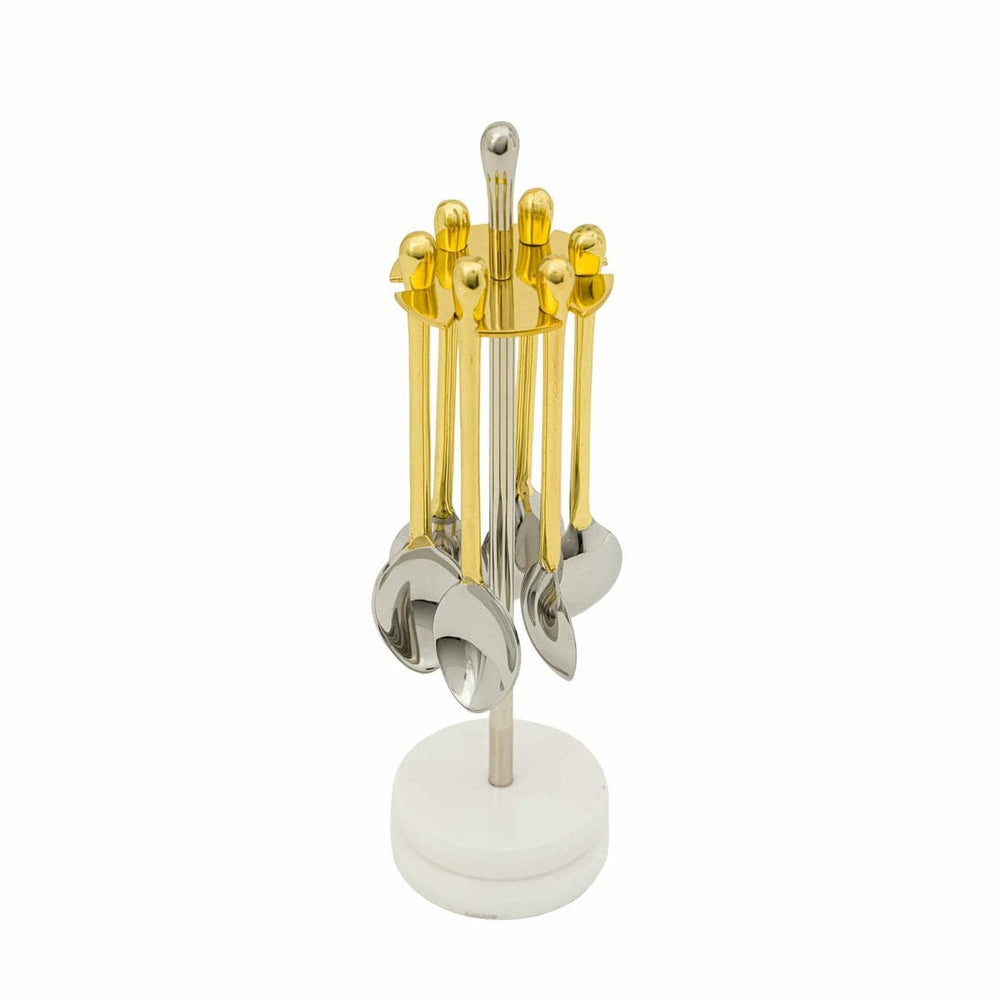 51328 Droplet Spoons On Stand, Silver & Gold - Set of 6