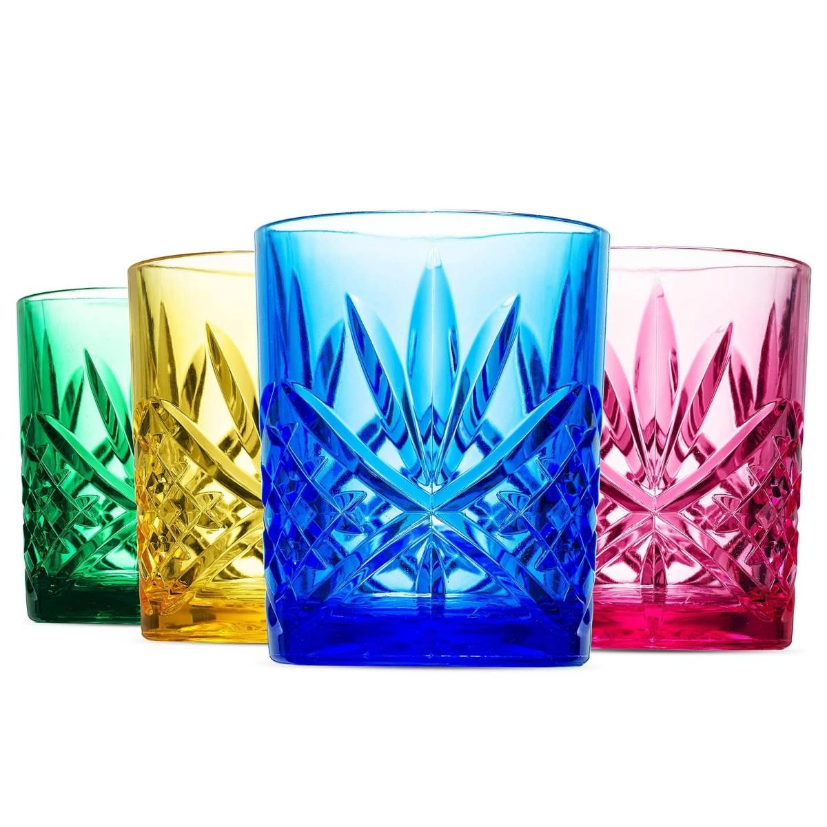 64926 11 oz Dublin Acrylic Beverage Drinking Whiskey Glasses, Assorted Color - Set of 4