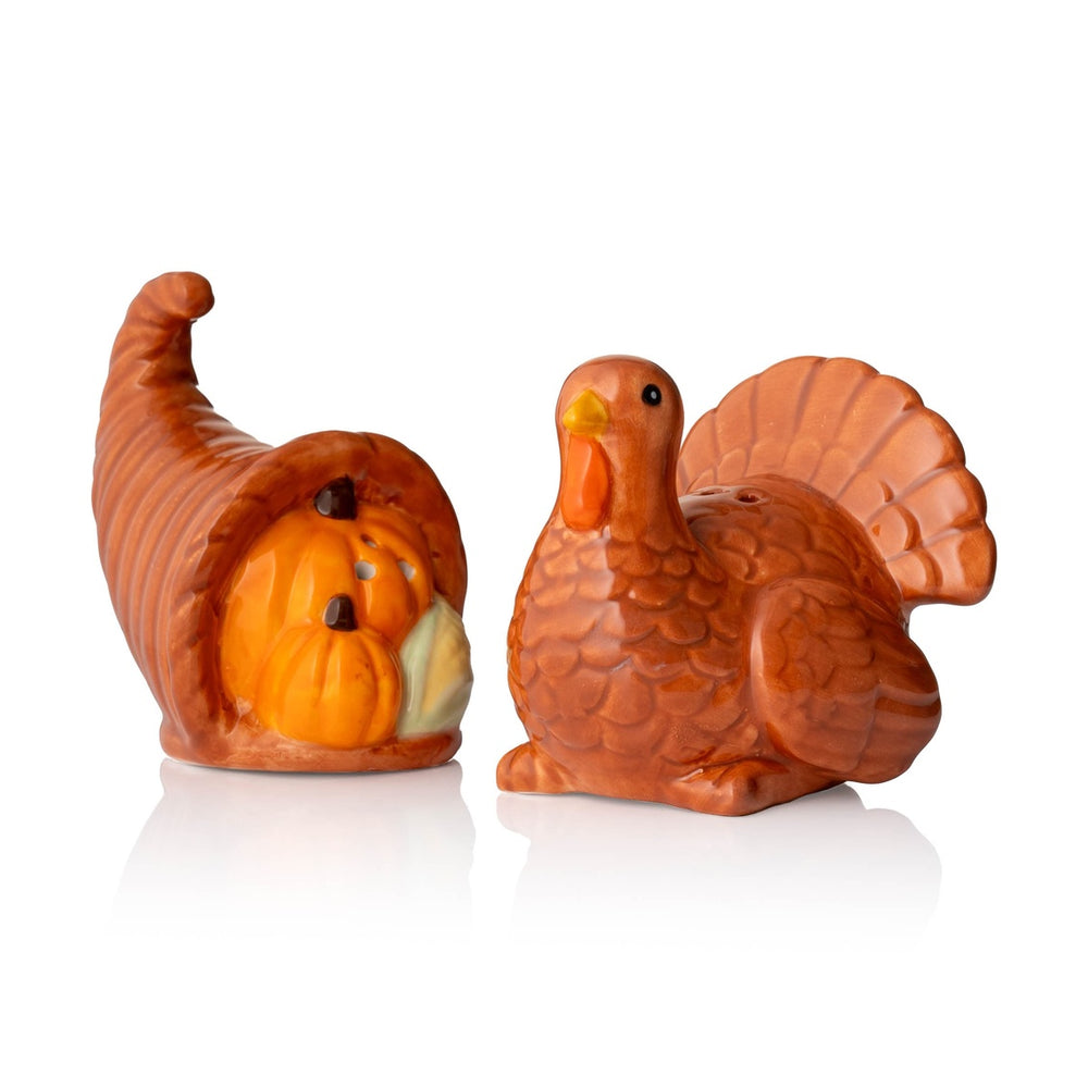 R8-16442 Turkey & Cornucopia Salt & Pepper Shaker Set - Silver-Plated & Crystal Tableware