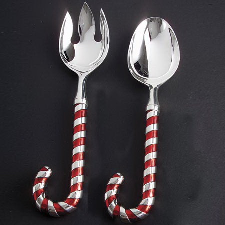 Picture of Godinger 7141 Candy Cane Salad Spoon & Fork