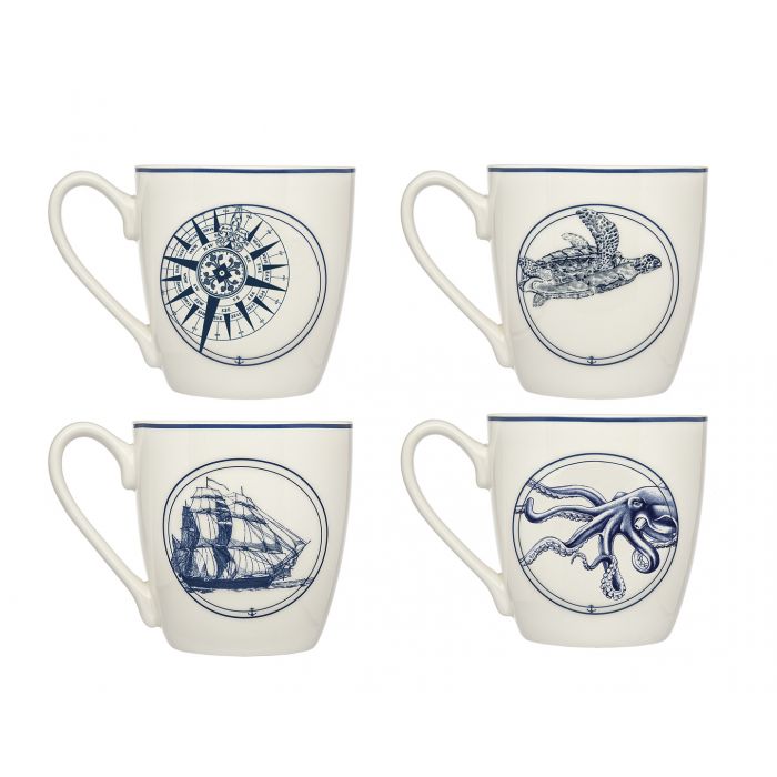 2.75 x 2.75 x 9 in. 16 oz Coastal Mugs - Set of 4
