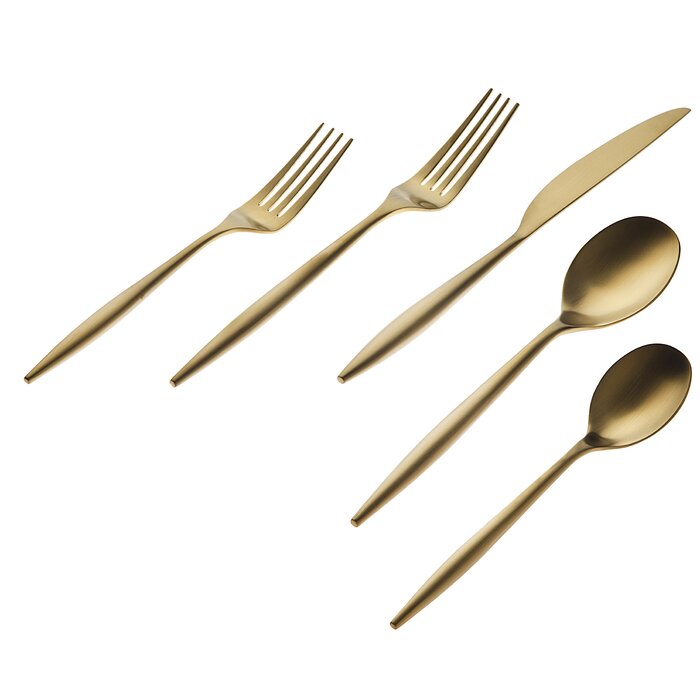 Picture of Godinger 84211 18-10 Milano Stainless Steel Flatware Set&#44; Matte Gold - 20 Piece