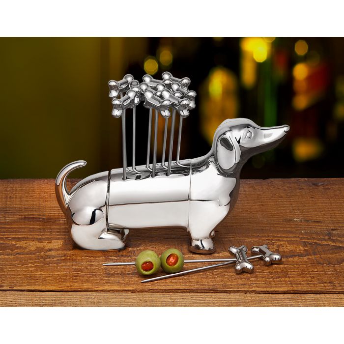 Picture of Godinger 90423 5.59 x 1.69 x 3.50 in. Dachshund Cocktail Pick Holder Set