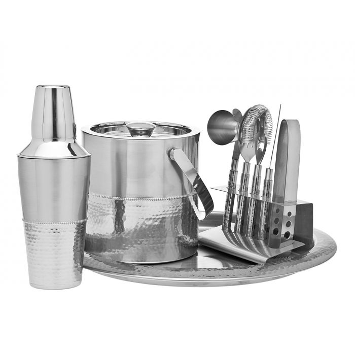 Picture of Godinger 92340 Hammered & Shiny Bar Serving Set - 9 Piece