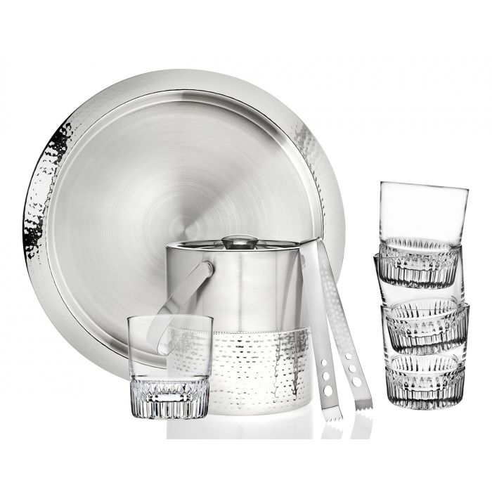 Picture of Godinger 92341 Hammered Stainless Steel & Glass Bar Serving Set - 7 Piece