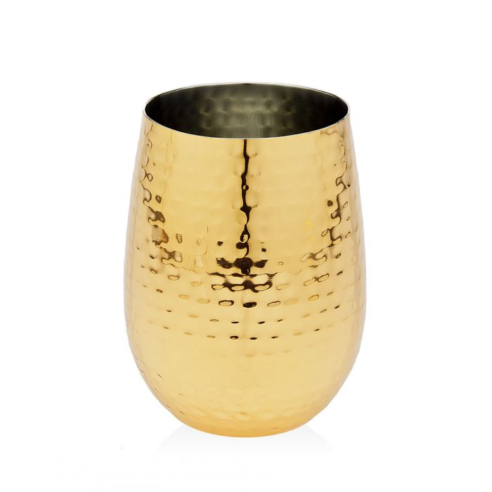 Godinger Gold Hammered Stemless Wine Goblet 18oz