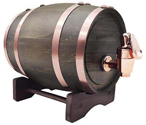 Wood Barrel Liquor Dispenser, Walnut & Copper