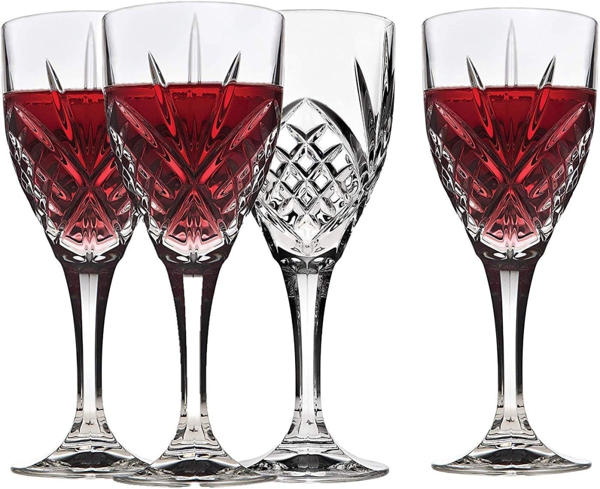 10 oz Dublin Crystal Stemmed Wine Glasses, Red & Clear - Set of 4