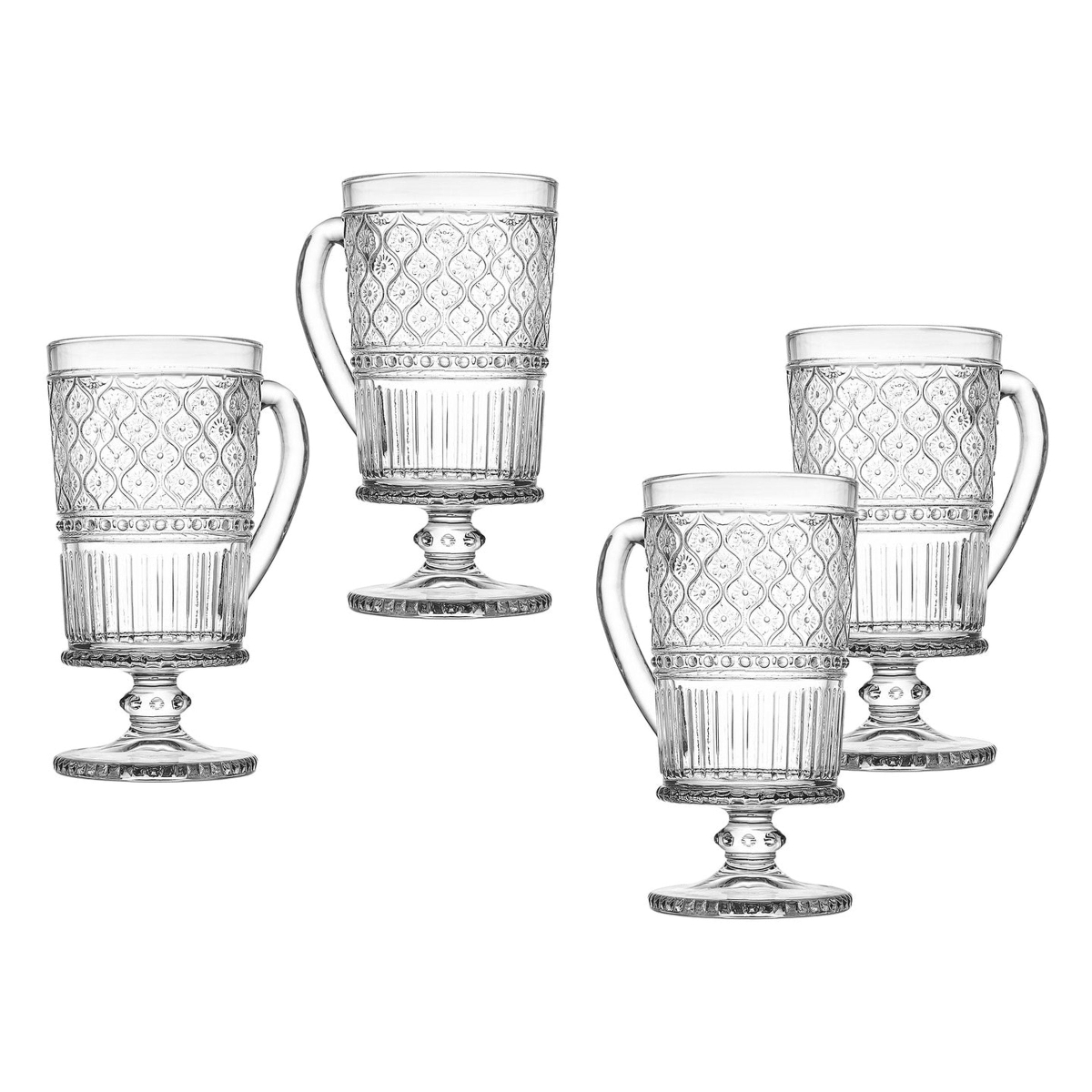 9 oz Claro Footed Coffee Mug, Clear - Set of 4