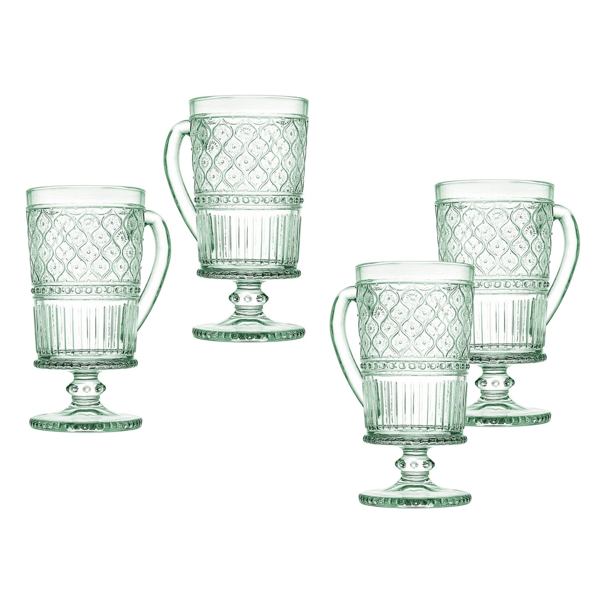 12 oz Claro Footed Coffee Mugs, Green - Set of 4