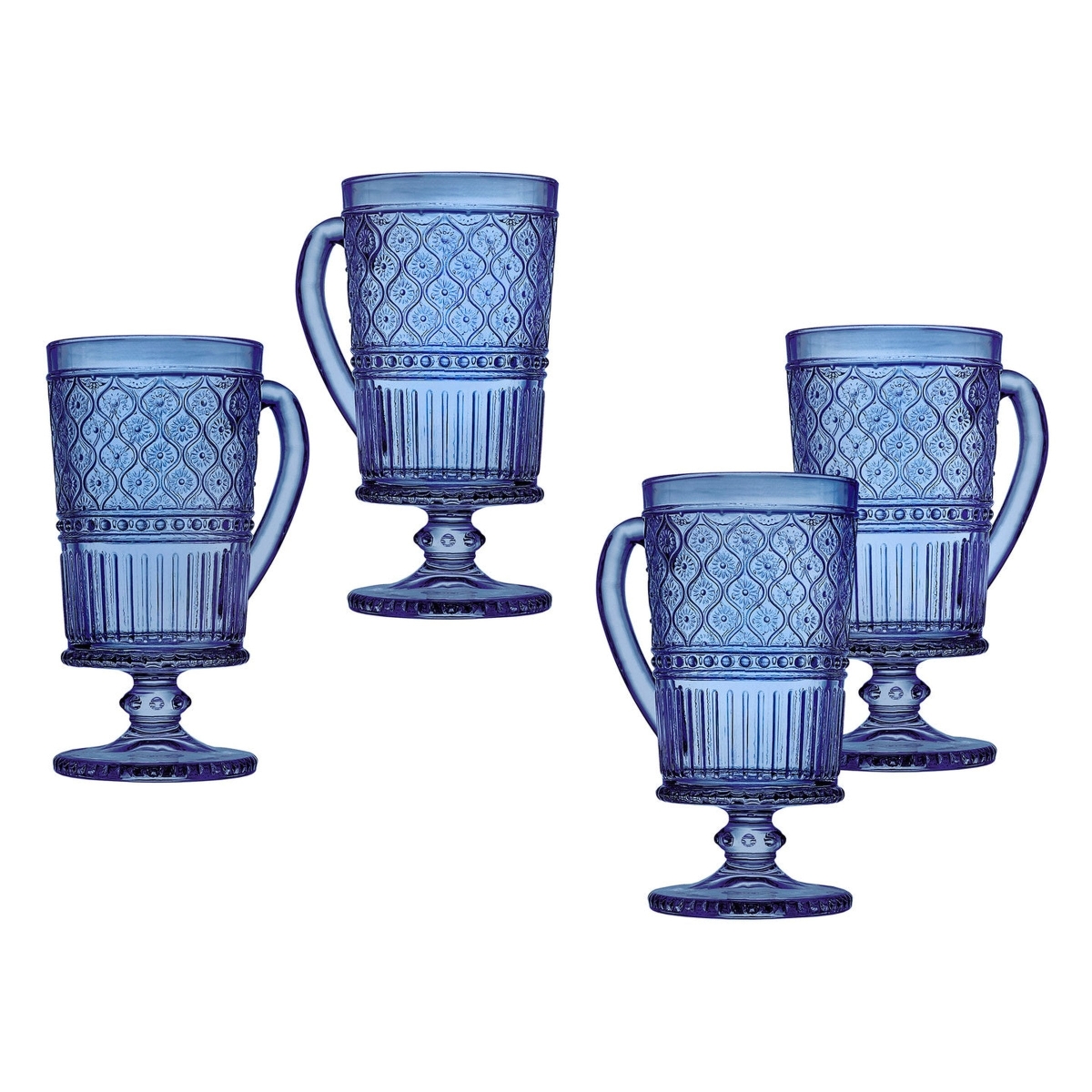 12 oz Claro Footed Mugs, Blue - Set of 4