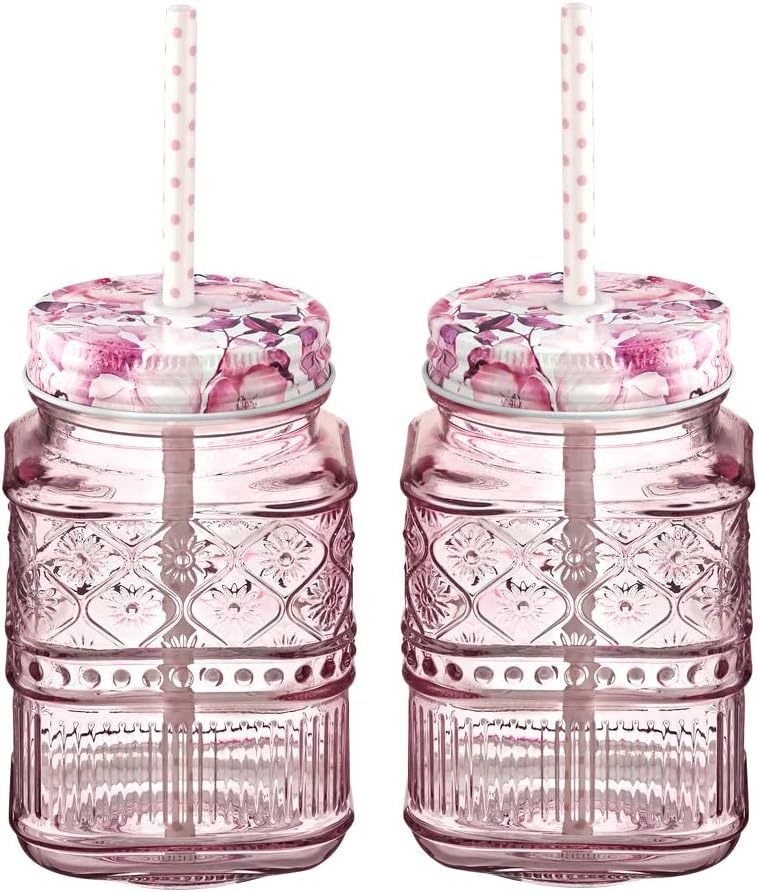 16 oz Claro Mason Jar, Pink - Set of 2
