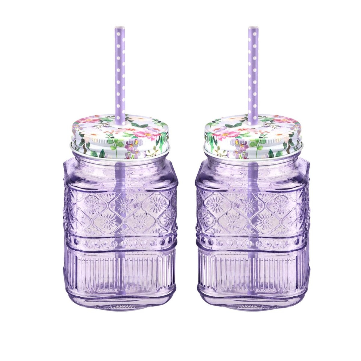 16 oz Claro Mason Jar, Purple - Set of 2