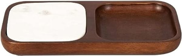 Wood with Marble Inlay Dish & Coasters, Brown