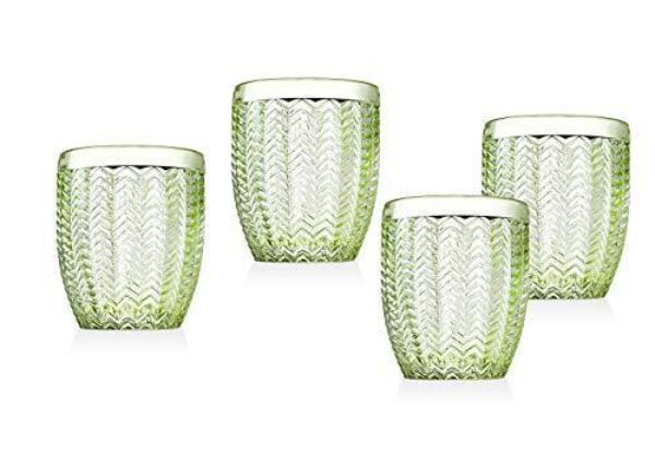 11 oz Twill Double Old Fashioned Beverage Glass Cup, Emerald Green - Set of 4