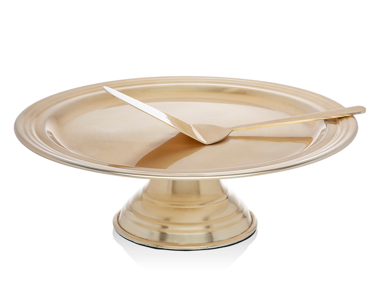 Picture of Godinger 96724 Rever Champagne Gold Cake Stand with Server - Stainless