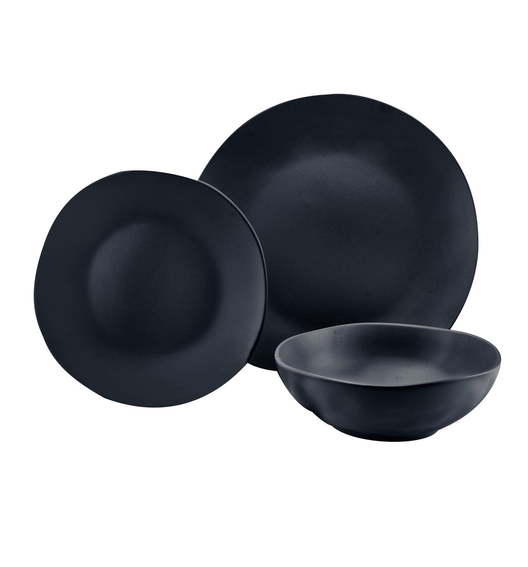 87463 Aspero Stoneware Dinnerware Set, Black - 12 Piece