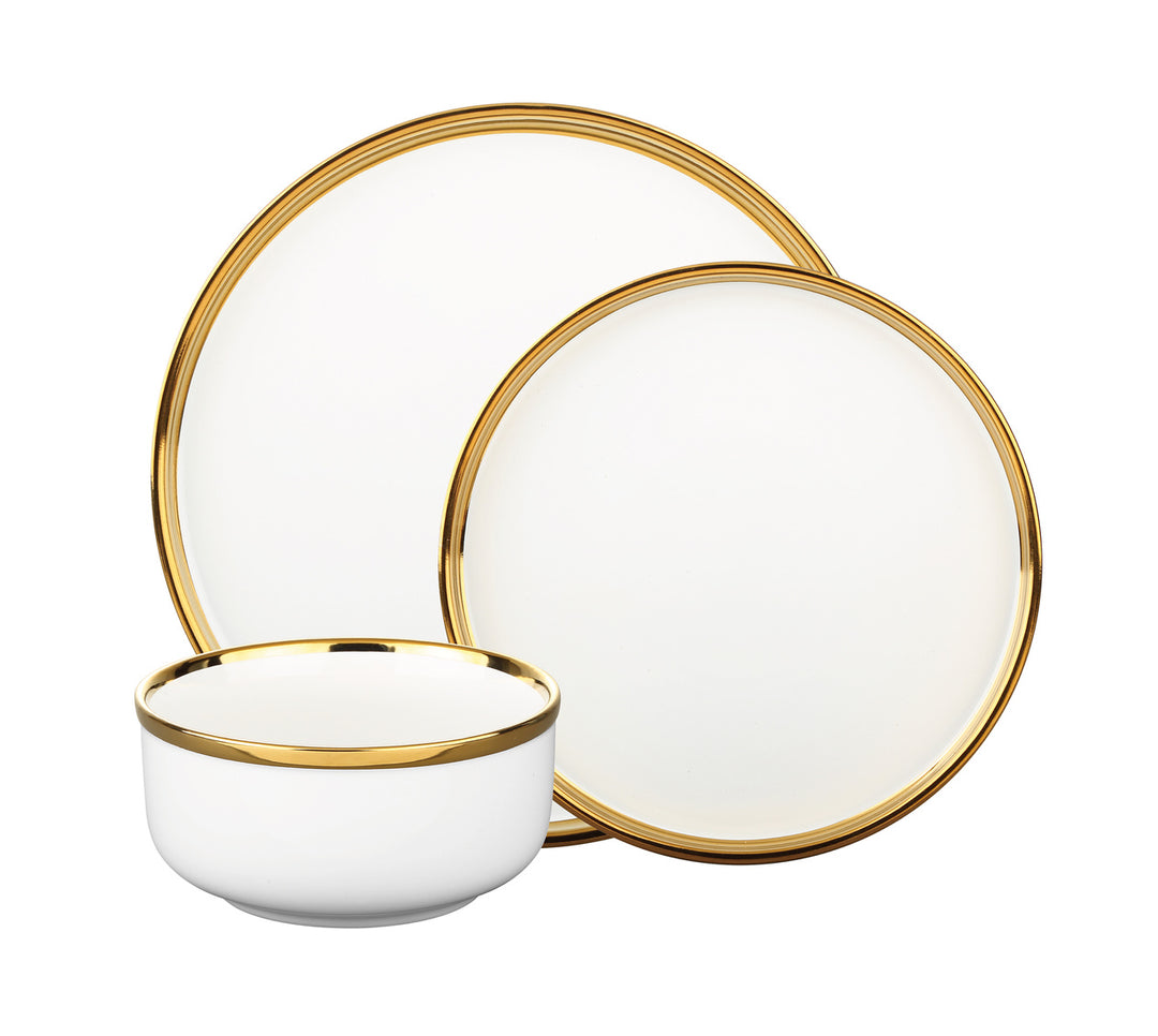 Hillcrest Gold Rim Dinnerware Set - White & Gold - 12 Piece - Semi-Handmade