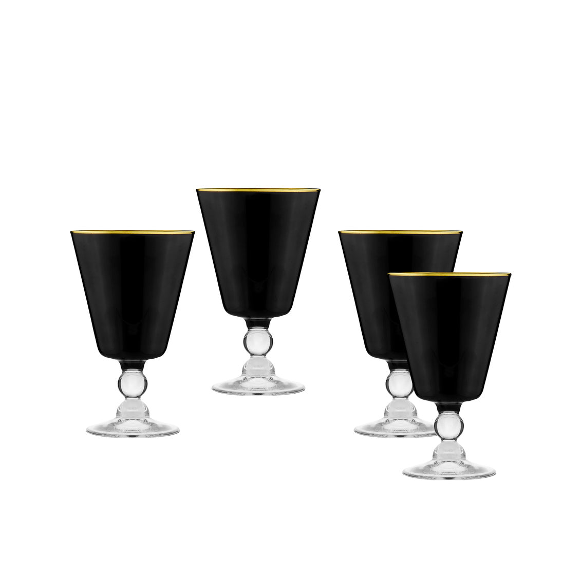Vitolo Wine Goblet, Black & Gold - Set of 4
