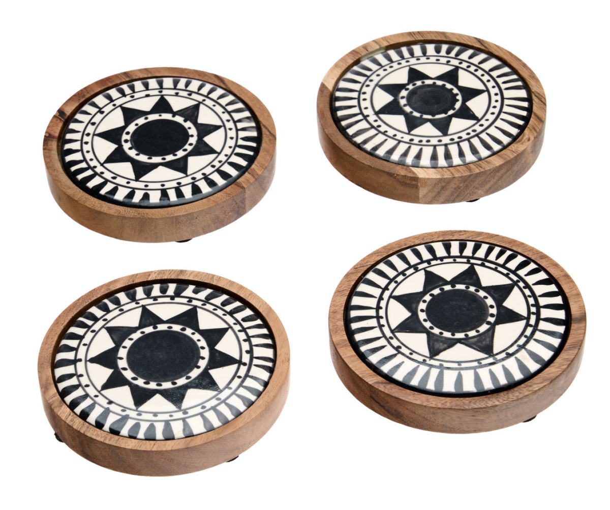 Checker Ceramic & Wood Coasters