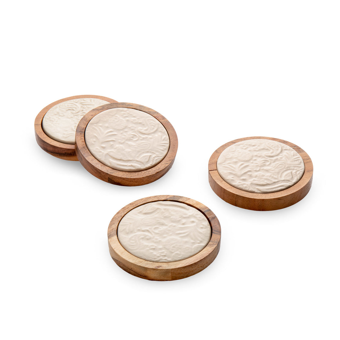 Checker Coasters, White - Set of 4