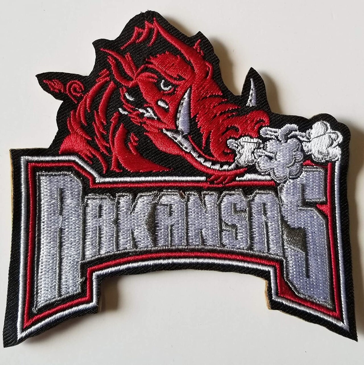 cloth hook and eye 703898-2 3.75 x 3 in. NCAA Arkansas Razorbacks University of Arkansas Embroidered Patch Sew-On, Iron-On & Peel-Stick