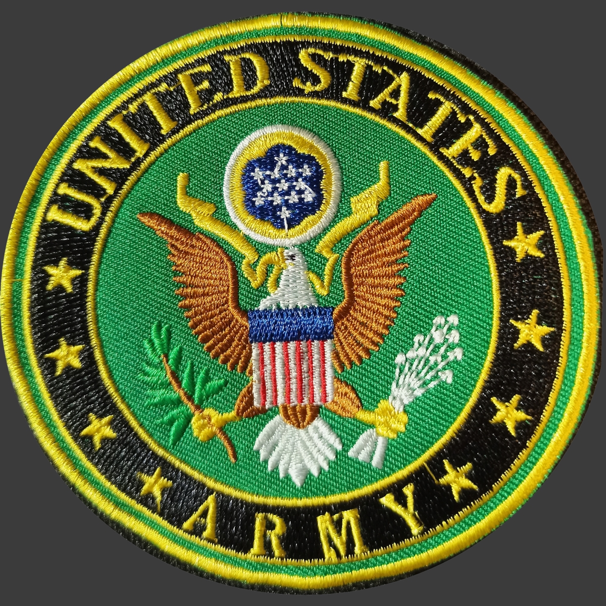 cloth hook and eye  3.5 in. Dia. United States Army Embroidered Patch