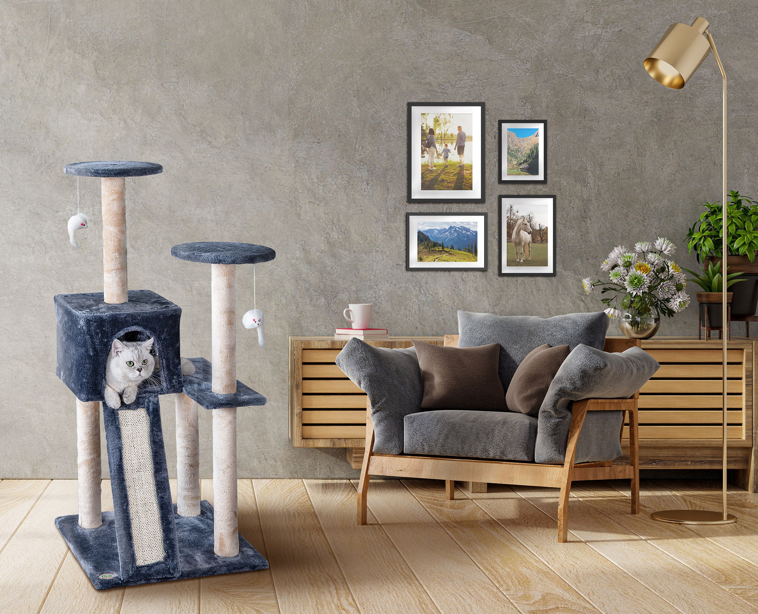 Picture of Go Pet Club F722 44 in. Kitten Cat Tree House with Scratching Board&#44; Gray
