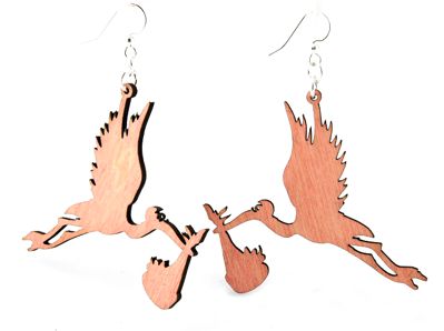 Picture of Green Tree Jewelry 1128 2.1 x 1.8 in. Stork Earrings&#44; Pink