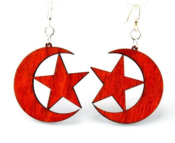 Picture of Green Tree Jewelry 1186 1.5 x 1.5 in. Star & Crescent Earrings&#44; Cherry Red