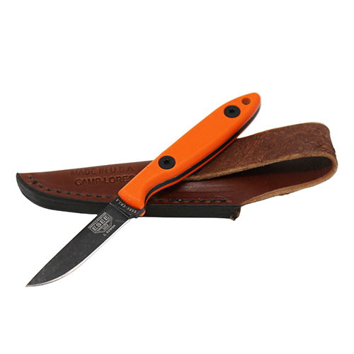 ESEE-CR2.5-OR Orange G10 Handles Black Oxide Leather Drop Sheath