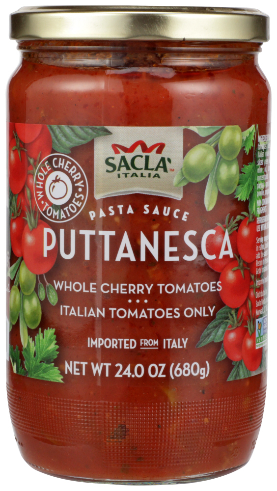 Picture of Sacla KHLV00316081 24 oz Whole Cherry & Tomatoes Puttanesca Pasta Sauce