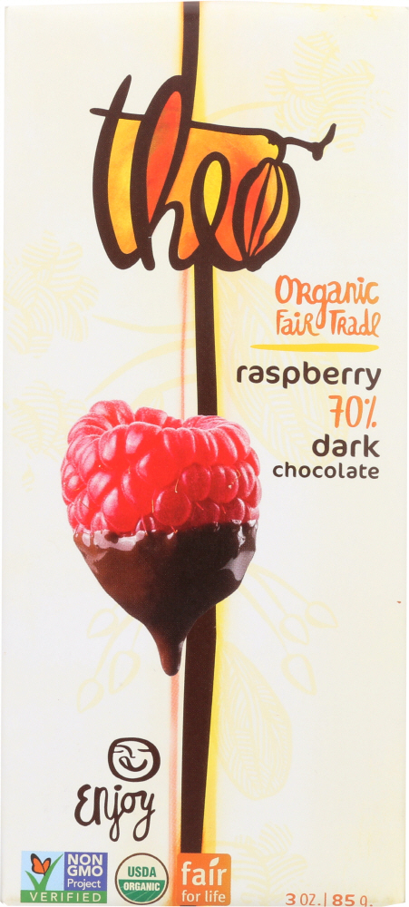 Picture of Theo Chocolate KHFM00612382 3 oz Raspberry Dark Chocolate Bar